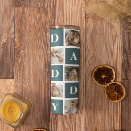 Moderne Collage Fathers Foto's en groene papaaien Thermosbeker