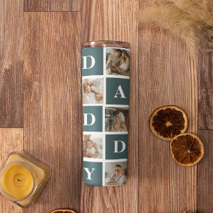 Moderne Collage Fathers Foto's en groene papaaien Thermosbeker