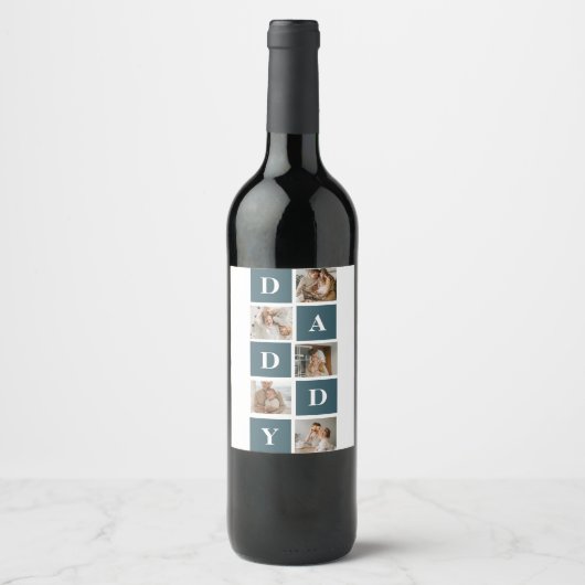 Moderne Collage Fathers Foto's en groene papaaien Wijn Etiket (Voorkant)