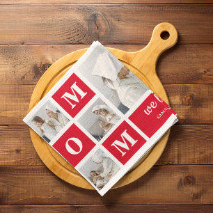 Moderne collage Foto Best mam Ever Red Gifts Theedoek