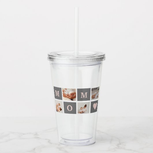 Moderne collage Foto Best mam Pink & Gray Gift Acryl Drinkbeker (Voorkant)