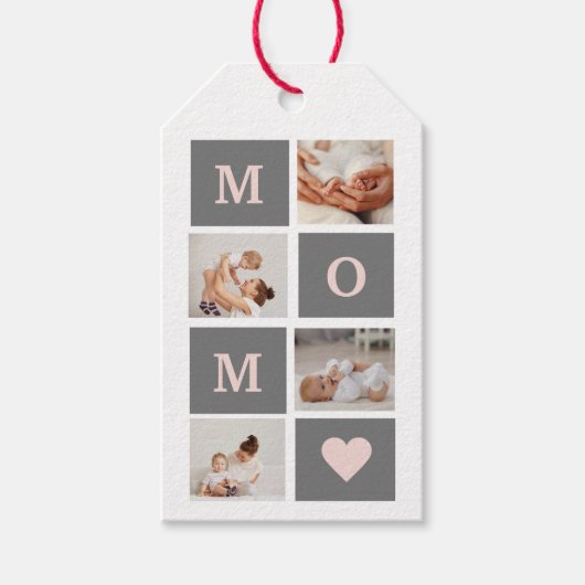 Moderne collage Foto Best mam Pink & Gray Gift Cadeaulabel (Voorkant)