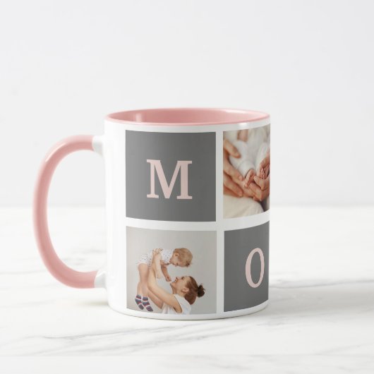 Moderne collage Foto Best mam Pink & Gray Gift Mok (Links)