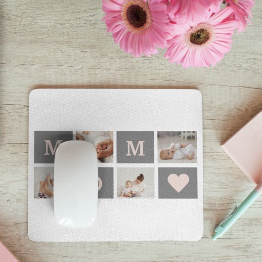 Moderne collage Foto Best mam Pink & Gray Gift Muismat