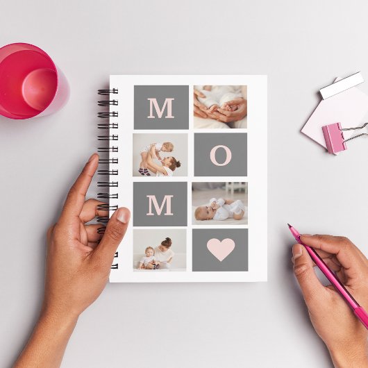 Moderne collage Foto Best mam Pink & Gray Gift Notitieboek