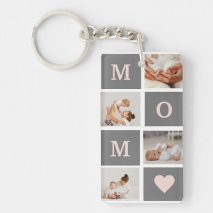 Moderne collage Foto Best mam Pink & Gray Gift Sleutelhanger