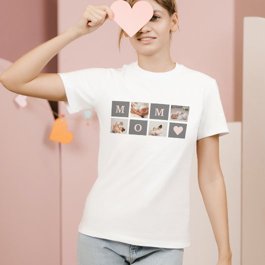 Moderne collage Foto Best mam Pink & Gray Gift T-shirt