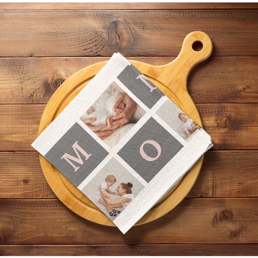 Moderne collage Foto Best mam Pink & Gray Gift Theedoek