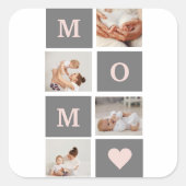 Moderne collage Foto Best mam Pink & Gray Gift Vierkante Sticker (Voorkant)