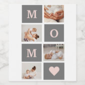 Moderne collage Foto Best mam Pink & Gray Gift Wijn Etiket (Enkel label)