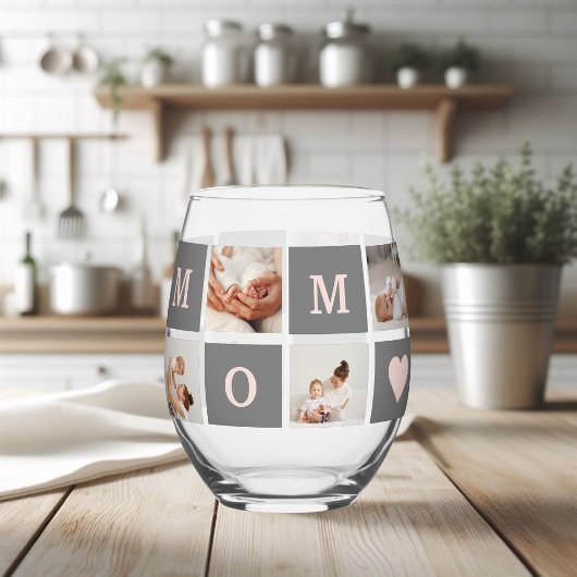 Moderne collage Foto Best mam Pink & Gray Gift Wijnglas Zonder Voet