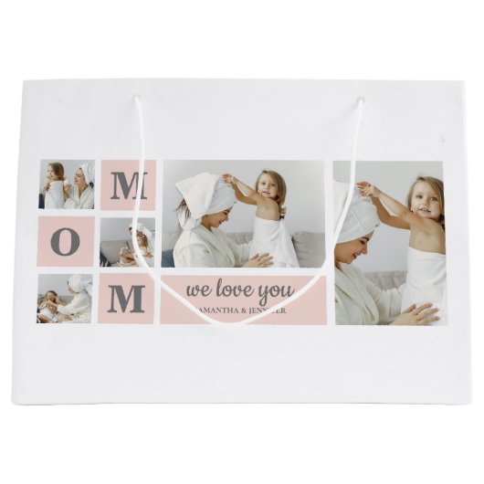 Moderne collage foto Beste mam ooit roze cadeau Groot Cadeauzakje (Voorkant)