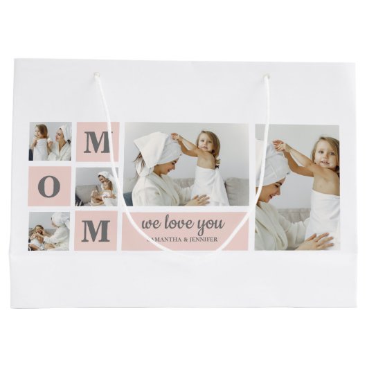 Moderne collage foto Beste mam ooit roze cadeau Groot Cadeauzakje (Achterkant)