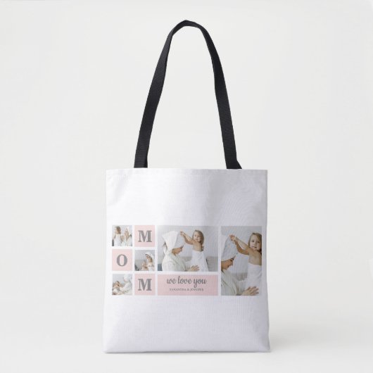 Moderne collage foto Beste mam ooit roze cadeau Tote Bag (Voorkant)