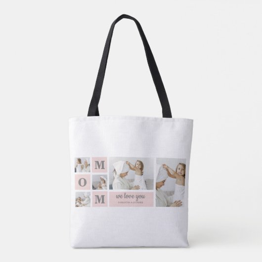 Moderne collage foto Beste mam ooit roze cadeau Tote Bag (Achterkant)