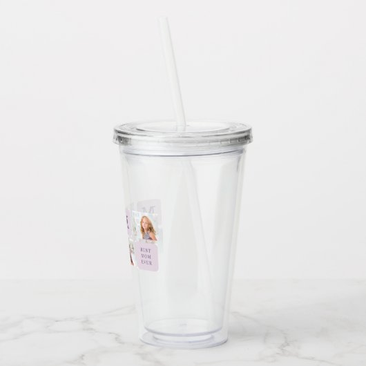 Moderne collage Foto Beste mama ooit Paarse Gift Acryl Drinkbeker (Links)