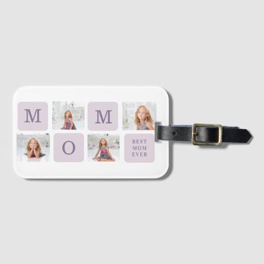 Moderne collage Foto Beste mama ooit Paarse Gift Bagagelabel (Voorkant (horizontaal))