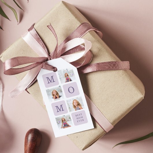 Moderne collage Foto Beste mama ooit Paarse Gift Cadeaulabel
