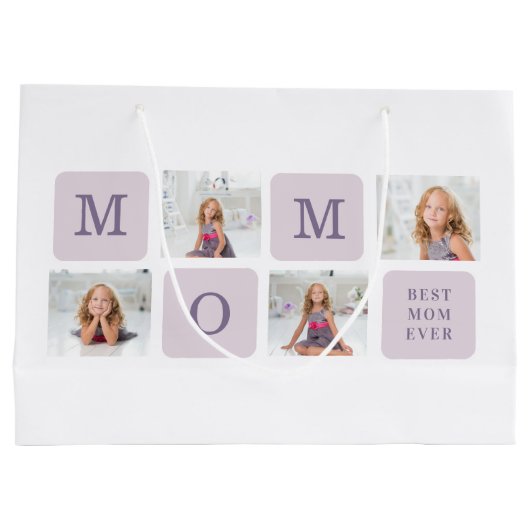 Moderne collage Foto Beste mama ooit Paarse Gift Groot Cadeauzakje (Achterkant)