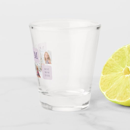 Moderne collage Foto Beste mama ooit Paarse Gift Shot Glas (Rechts)
