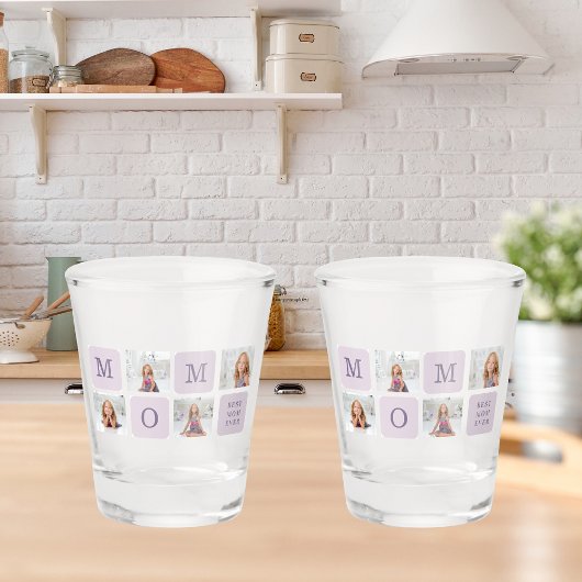 Moderne collage Foto Beste mama ooit Paarse Gift Shot Glas