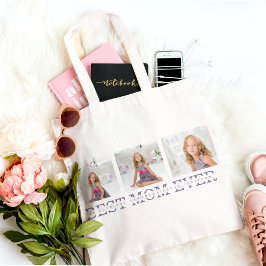 Moderne collage Foto Beste mama ooit Paarse Gift Tote Bag