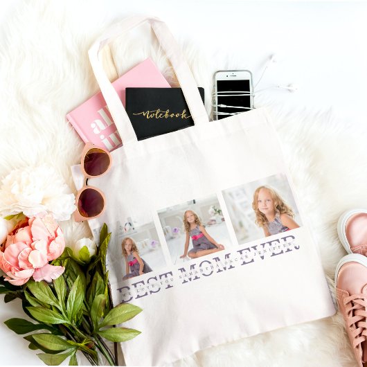 Moderne collage Foto Beste mama ooit Paarse Gift Tote Bag