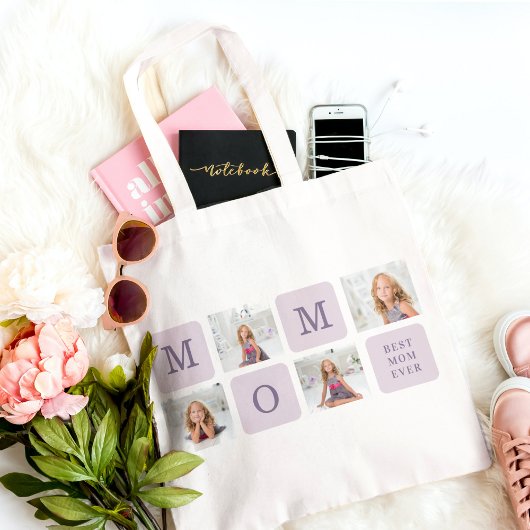 Moderne collage Foto Beste mama ooit Paarse Gift Tote Bag