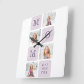 Moderne collage Foto Beste mama ooit Paarse Gift Vierkante Klok (Hoek)
