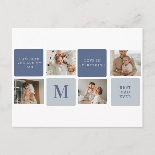 Moderne Collage Foto & Blauwe Happy Vaderdag Cadea Briefkaart (Voorkant)