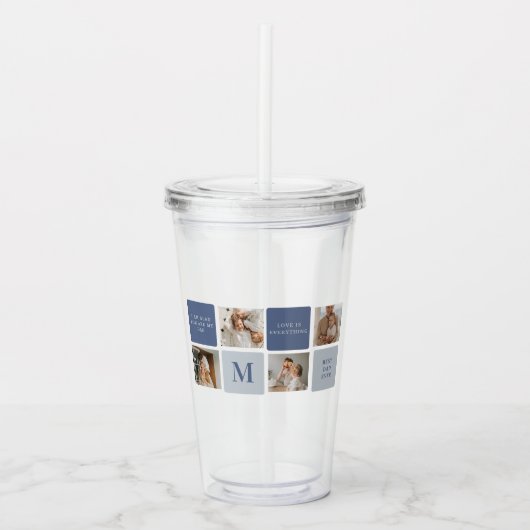 Moderne Collage Foto & Blue Happy Fathers Day Gift Acryl Drinkbeker (Voorkant)