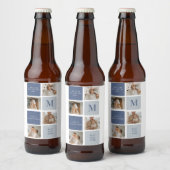 Moderne Collage Foto & Blue Happy Fathers Day Gift Bier Etiket (Flessen)
