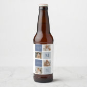 Moderne Collage Foto & Blue Happy Fathers Day Gift Bier Etiket (Voorkant)