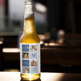 Moderne Collage Foto & Blue Happy Fathers Day Gift Bier Etiket