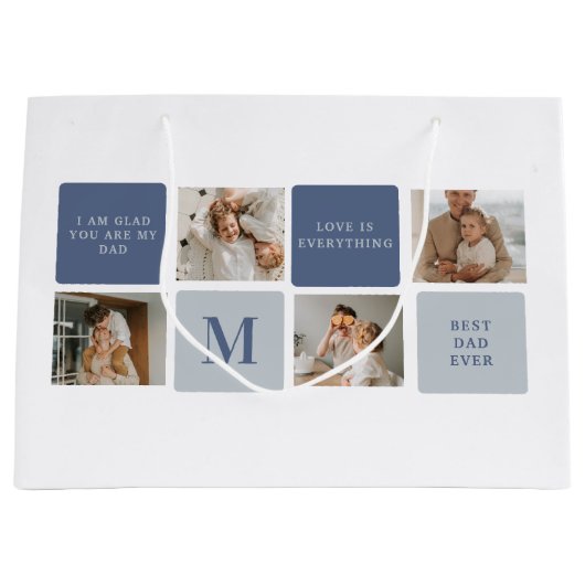 Moderne Collage Foto & Blue Happy Fathers Day Gift Groot Cadeauzakje (Voorkant)