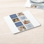 Moderne Collage Foto & Blue Happy Fathers Day Gift Kartonnen Onderzetters (Schuin)