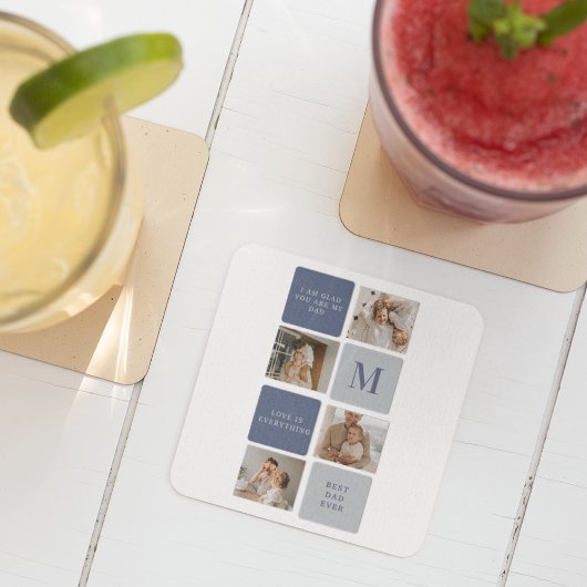 Moderne Collage Foto & Blue Happy Fathers Day Gift Kartonnen Onderzetters