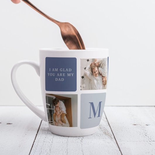 Moderne Collage Foto & Blue Happy Fathers Day Gift Latte Mok