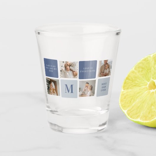 Moderne Collage Foto & Blue Happy Fathers Day Gift Shot Glas (Voorkant)