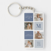 Moderne Collage Foto & Blue Happy Fathers Day Gift Sleutelhanger (Voorkant)