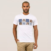 Moderne Collage Foto & Blue Happy Fathers Day Gift T-shirt (Voorkant volledig)