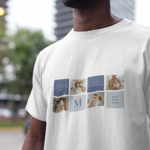 Moderne Collage Foto & Blue Happy Fathers Day Gift T-shirt