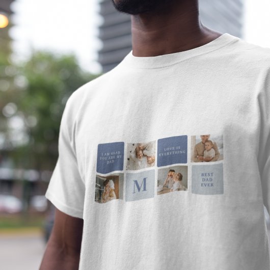 Moderne Collage Foto & Blue Happy Fathers Day Gift T-shirt