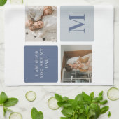 Moderne Collage Foto & Blue Happy Fathers Day Gift Theedoek (Gevouwen)