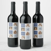 Moderne Collage Foto & Blue Happy Fathers Day Gift Wijn Etiket (Flessen)