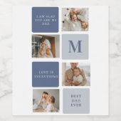 Moderne Collage Foto & Blue Happy Fathers Day Gift Wijn Etiket (Enkel label)