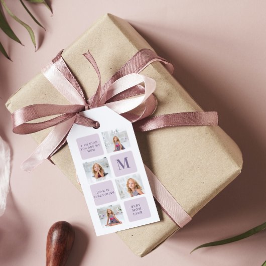 Moderne Collage Foto Happy Mothers Day Paarse Gift Cadeaulabel