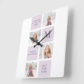 Moderne Collage Foto Happy Mothers Day Paarse Gift Vierkante Klok (Hoek)