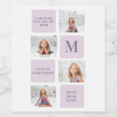 Moderne Collage Foto Happy Mothers Day Paarse Gift Wijn Etiket (Enkel label)