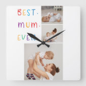 Moderne Collage Foto & Kleurrijke Beste Mum Ever G Vierkante Klok (Voorkant)